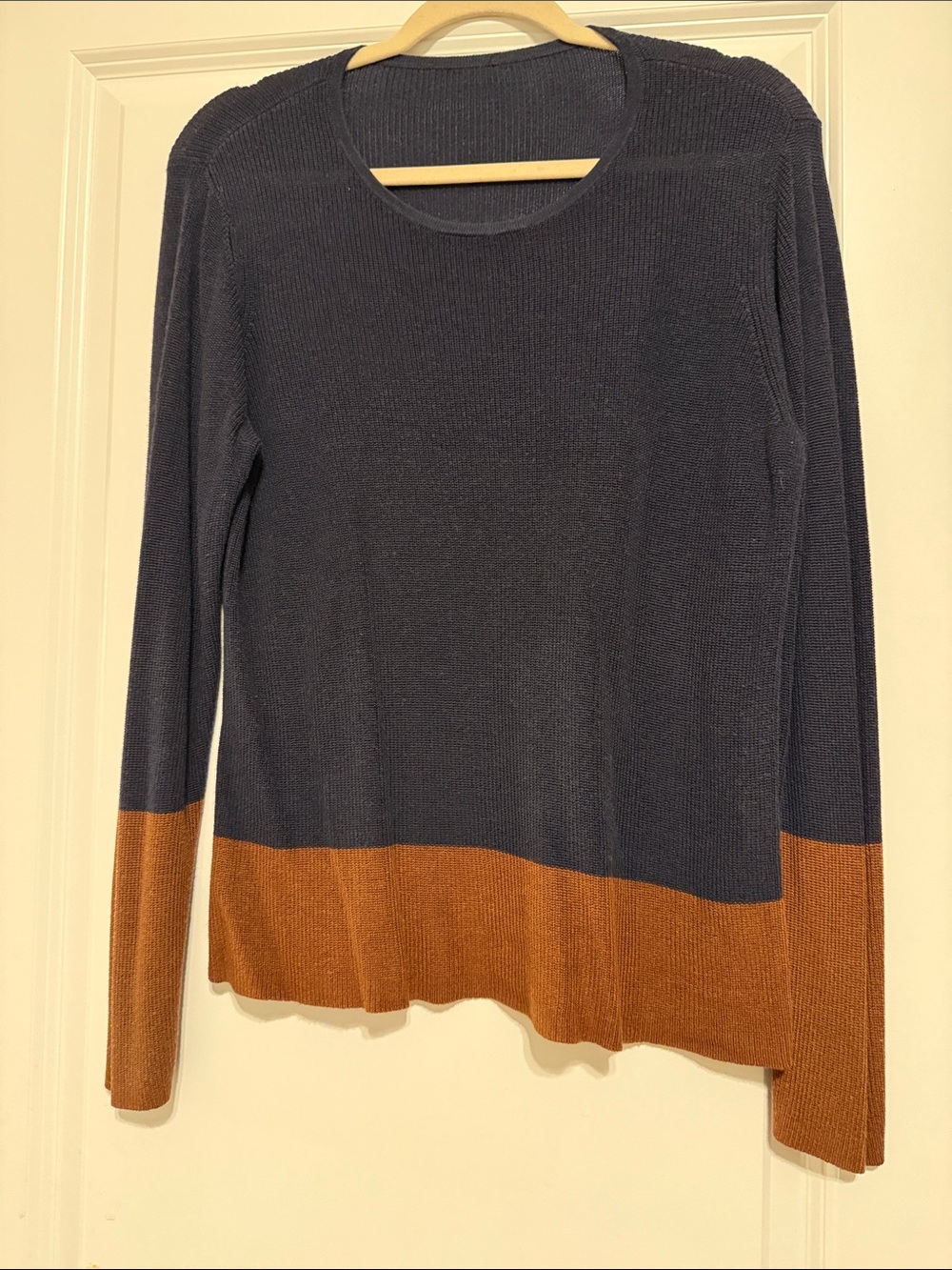 Navy and Rust Colorblock Crewneck Sweater Eileen Fisher tags fell off